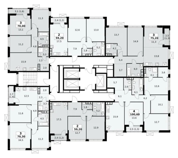 Количество комнат: 3,  70.3 кв.м.