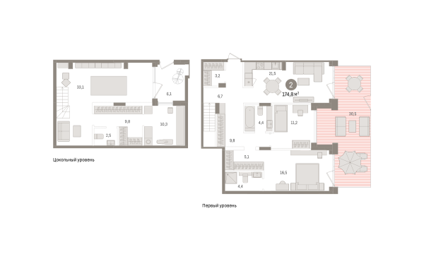 Новая 2-к квартира
 174.78 м² на 1/9 этаже в ЖК «Европейский квартал» в городе Тюмень 
