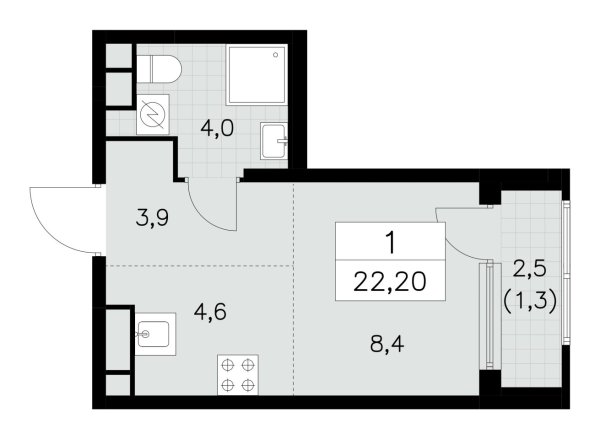 Новая 1-к квартира
 22.2 м² на 17/30 этаже в ЖК «Южные сады» в городе Тюмень 