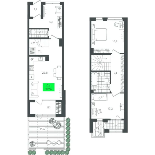 Новая 2-к квартира
 109.52 м² на 1/22 этаже в ЖК «Гранд Квартал» в городе Тюмень 