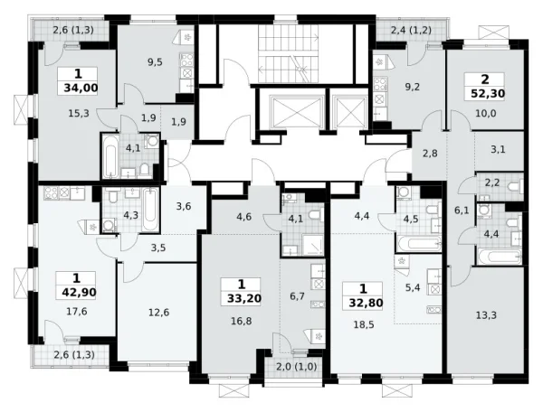 Количество комнат: 1,  42.9 кв.м.