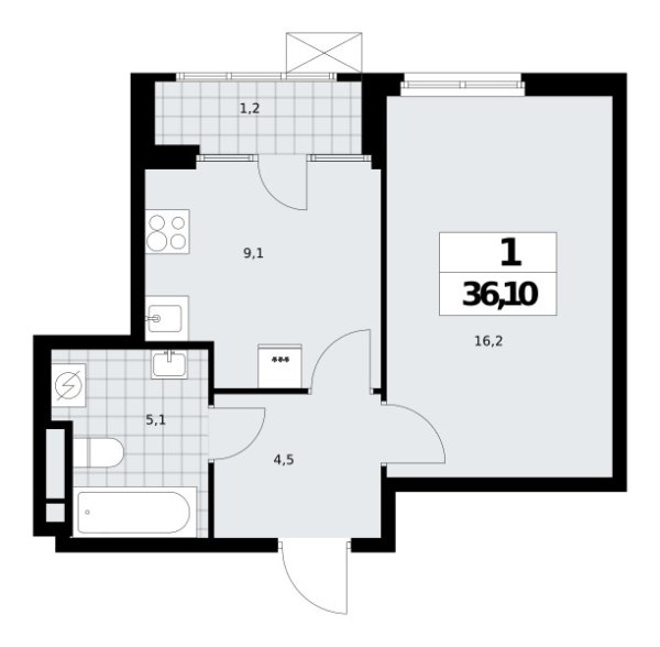 Новая 1-к квартира
 36.1 м² на 14/16 этаже в ЖК «Дом на Зорге» в городе Тюмень 