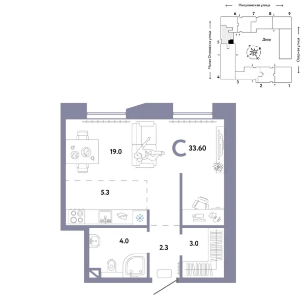 Новая квартира-студия
 33.6 м² на 7/30 этаже в ЖК «Страна.Озёрная» в городе Тюмень 