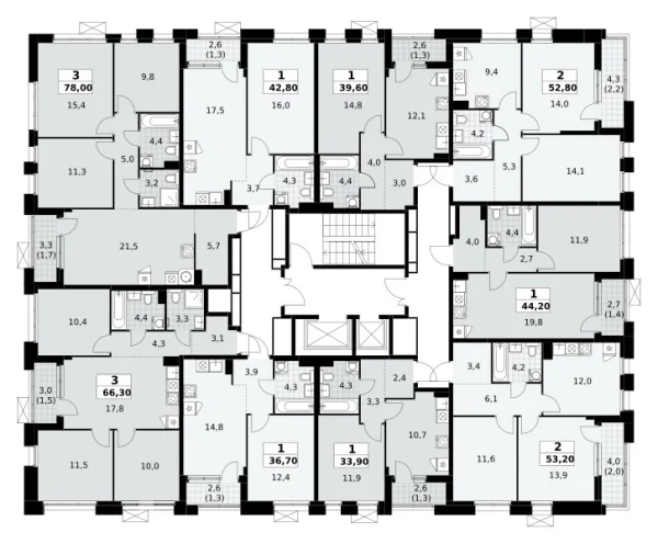 Количество комнат: 3,  78 кв.м.
