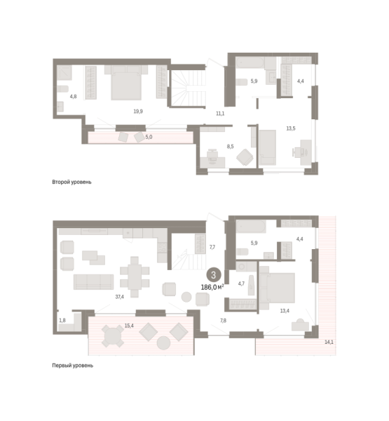 Новая 3-к квартира
 185.95 м² на 8/8 этаже в ЖК «Европейский квартал» в городе Тюмень 