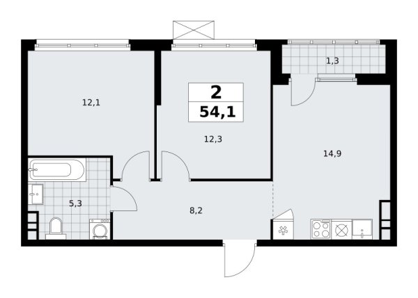 Новая 2-к квартира
 54.1 м² на 21/30 этаже в ЖК «Южные сады» в городе Тюмень 
