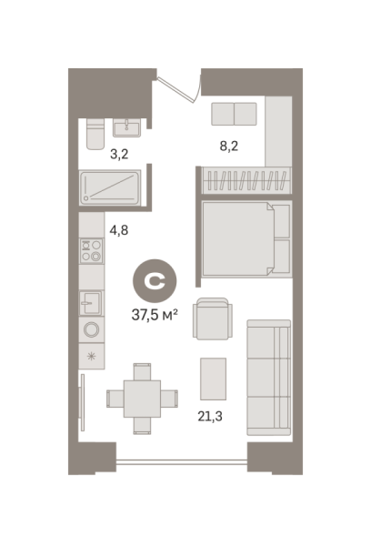 Новая квартира-студия
 37.51 м² на 4/17 этаже в ЖК «Гудзон» в городе Тюмень 