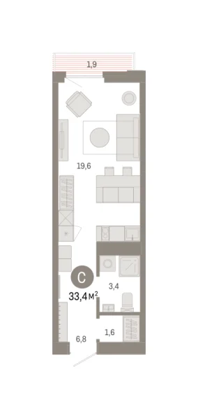 Новая квартира-студия
 33.38 м² на 6/25 этаже в ЖК «Зарека» в городе Тюмень 