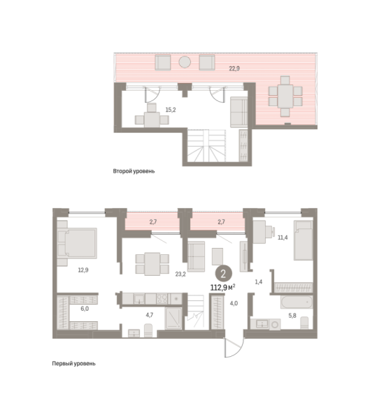 Новая 2-к квартира
 112.88 м² на 8/8 этаже в ЖК «Шишимская горка» в городе Тюмень 