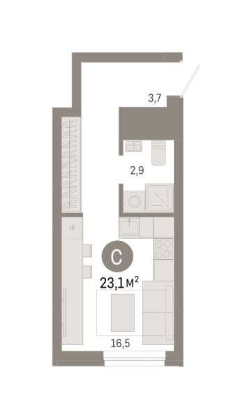 Новая квартира-студия
 23.12 м² на 3/8 этаже в ЖК «Северный квартал» в городе Тюмень 