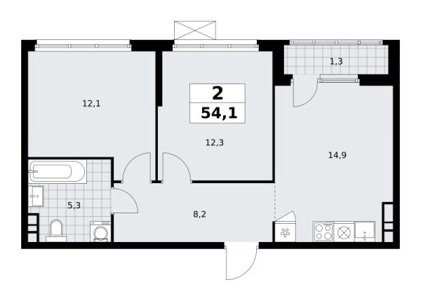 Новая 2-к квартира
 54.1 м² на 22/30 этаже в ЖК «Южные сады» в городе Тюмень 