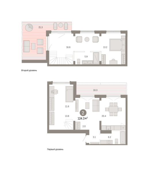 Новая 2-к квартира
 124.28 м² на 8/8 этаже в ЖК «Октябрьский на Туре» в городе Тюмень 