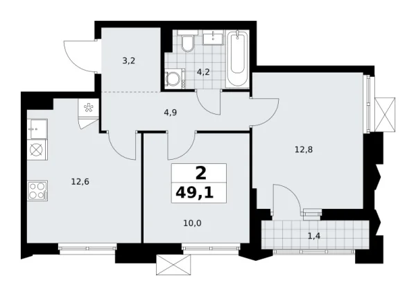 Новая 2-к квартира
 49.1 м² на 6/14 этаже в ЖК «Деснаречье» в городе Тюмень 