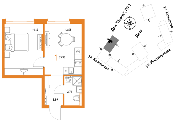 Новая 1-к квартира
 35.33 м² на 19/25 этаже в ЖК «Страна.Парковая» в городе Тюмень 