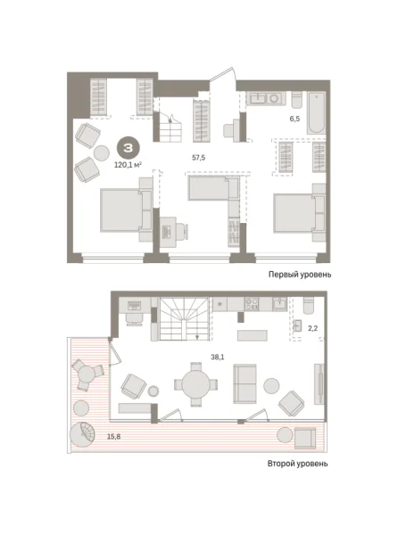 Новая 2-к квартира
 120.1 м² на 5/5 этаже в ЖК «Речной порт» в городе Тюмень 