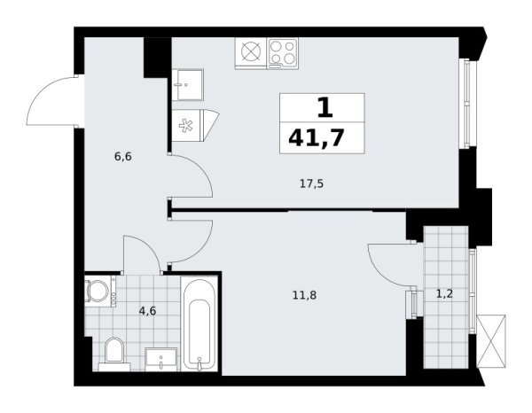 Новая 1-к квартира
 41.7 м² на 7/16 этаже в ЖК «Деснаречье» в городе Тюмень 