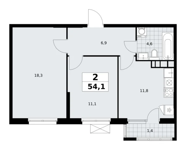 Новая 2-к квартира
 54.1 м² на 23/30 этаже в ЖК «Южные сады» в городе Тюмень 
