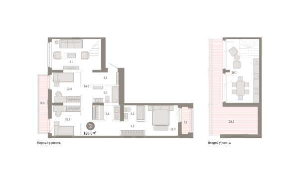 Новая 3-к квартира
 136.52 м² на 8/8 этаже в ЖК «Республики 205» в городе Тюмень 