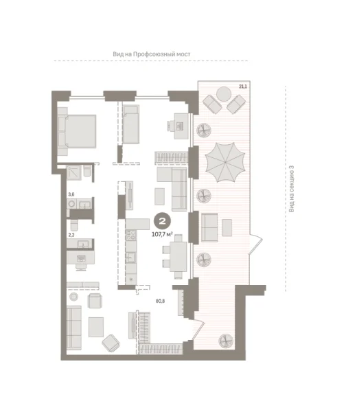 Новая 2-к квартира
 107.7 м² на 1/9 этаже в ЖК «Речной порт» в городе Тюмень 