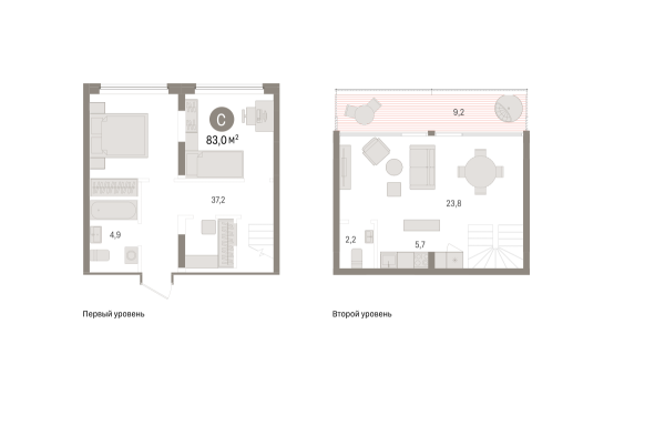 Новая 2-к квартира
 82.98 м² на 5/5 этаже в ЖК «Речной порт» в городе Тюмень 