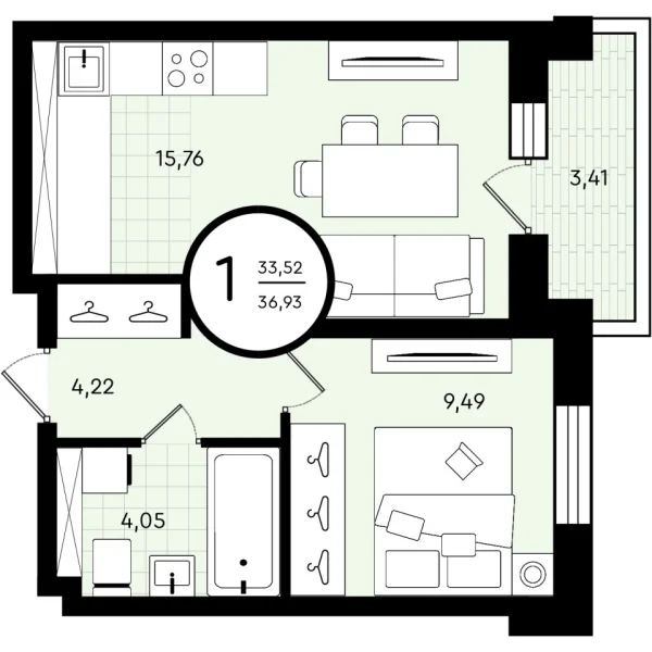 Квартира, 36 кв.м., Тюмень, Тюменская область, Александра Звягина
