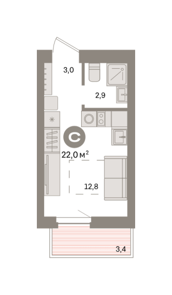 Новая квартира-студия
 21.99 м² на 3/9 этаже в ЖК «Квартал «Депо»» в городе Тюмень 