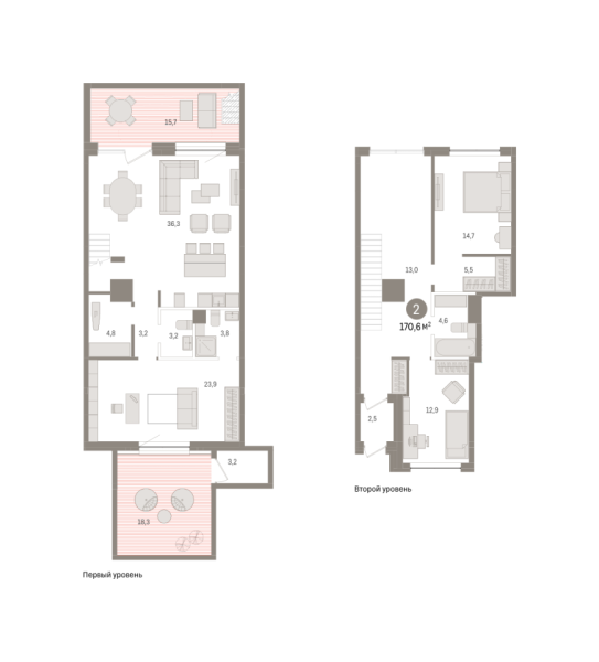 Новая 2-к квартира
 170.64 м² на 1/2 этаже в ЖК «Европейский квартал» в городе Тюмень 