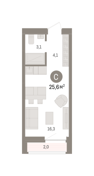 Новая квартира-студия
 25.5 м² на 3/10 этаже в ЖК «Речной порт» в городе Тюмень 