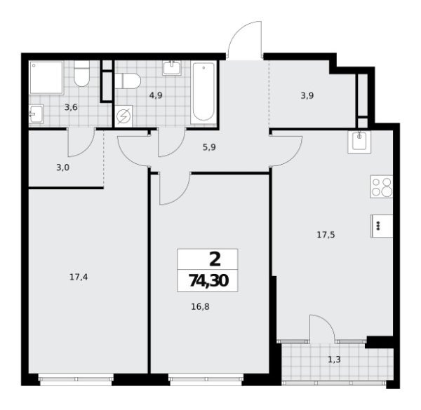 Новая 2-к квартира
 74.3 м² на 16/16 этаже в ЖК «Дом на Зорге» в городе Тюмень 