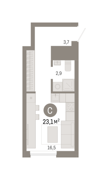 Новая квартира-студия
 23.12 м² на 4/8 этаже в ЖК «Северный квартал» в городе Тюмень 