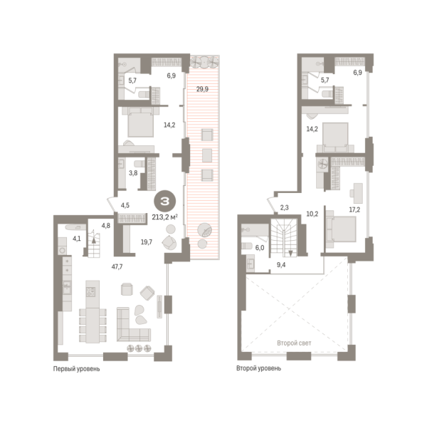 Новая 3-к квартира
 208.28 м² на 25/25 этаже в ЖК «Квартал «МОНС»» в городе Тюмень 