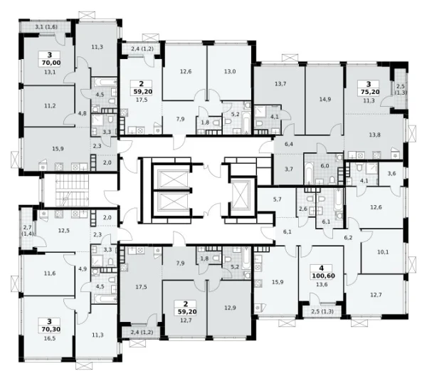 Количество комнат: 3,  70.3 кв.м.