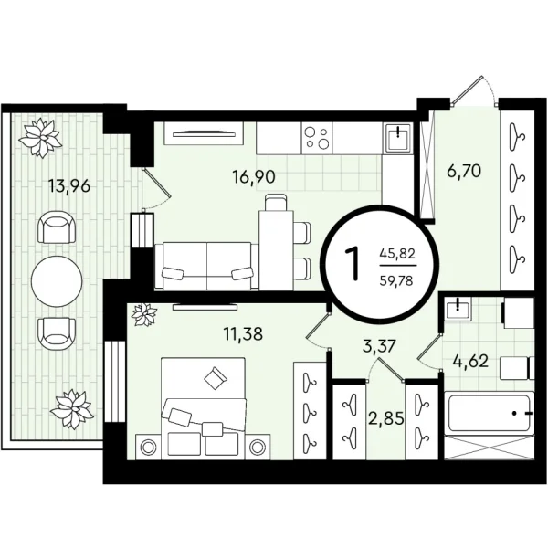 Квартира, 59 кв.м., Тюмень, Тюменская область, Александра Звягина