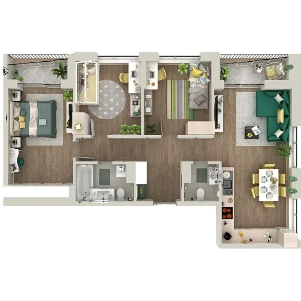 Новая 3-к квартира
 87.83 м² на 9/21 этаже в ЖК «Гранд Квартал» в городе Тюмень 