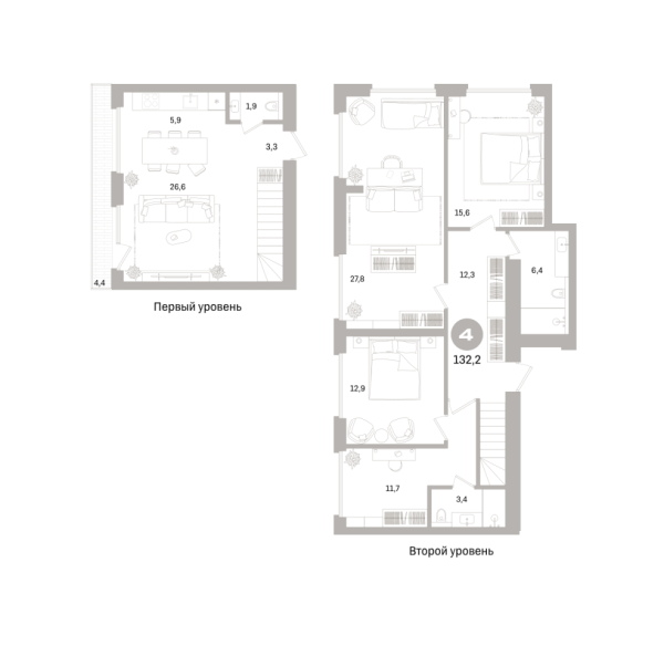Новая 3-к квартира
 132.16 м² на 9/11 этаже в ЖК «Северный ветер» в городе Тюмень 