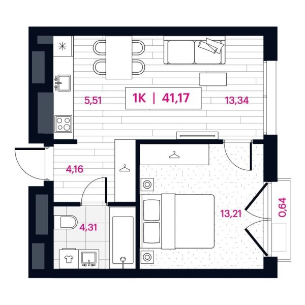Новая 1-к квартира
 41.17 м² на 5/16 этаже в ЖК «Пушкина» в городе Тюмень 