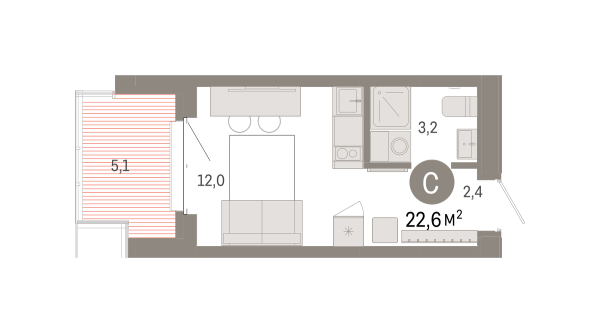 Новая квартира-студия
 22.64 м² на 7/11 этаже в ЖК «Кварталы «На Минской»» в городе Тюмень 