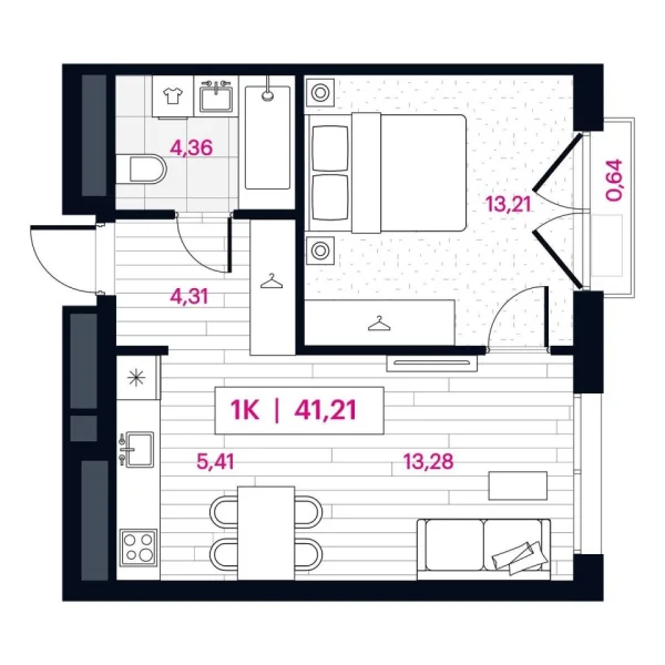 Новая 1-к квартира
 41.22 м² на 12/16 этаже в ЖК «Пушкина» в городе Тюмень 