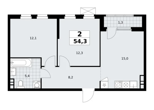 Новая 2-к квартира
 54.3 м² на 16/30 этаже в ЖК «Южные сады» в городе Тюмень 