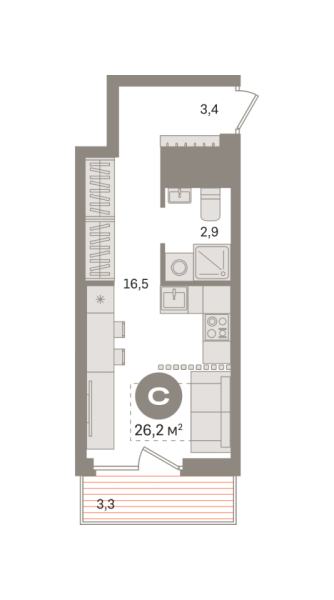 Новая квартира-студия
 26.17 м² на 6/8 этаже в ЖК «Северный квартал» в городе Тюмень 