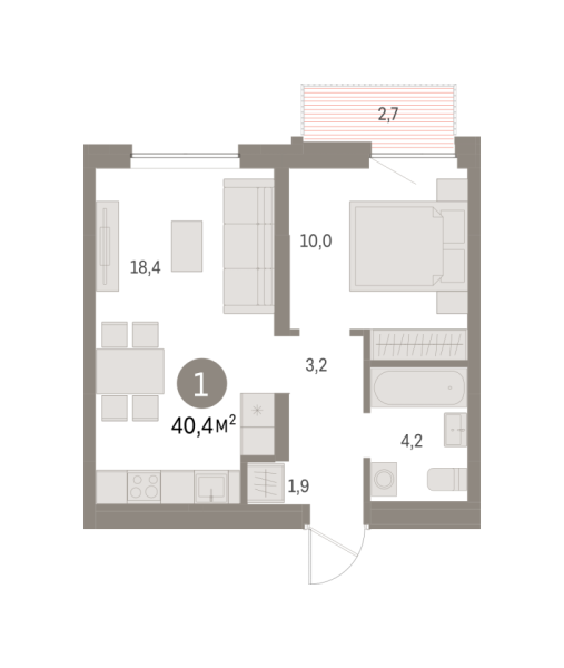Новая 1-к квартира
 40.39 м² на 2/8 этаже в ЖК «Шишимская горка» в городе Тюмень 