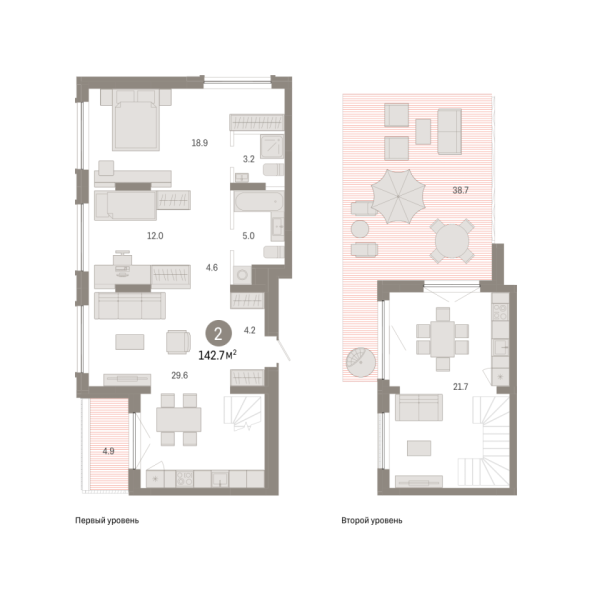 Новая 2-к квартира
 142.67 м² на 8/8 этаже в ЖК «Октябрьский на Туре» в городе Тюмень 