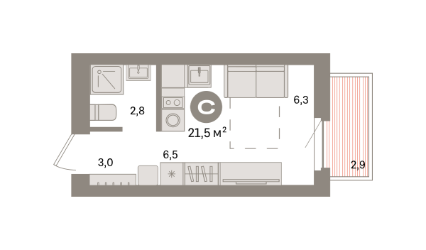Новая квартира-студия
 21.56 м² на 3/7 этаже в ЖК «Квартал «Депо»» в городе Тюмень 