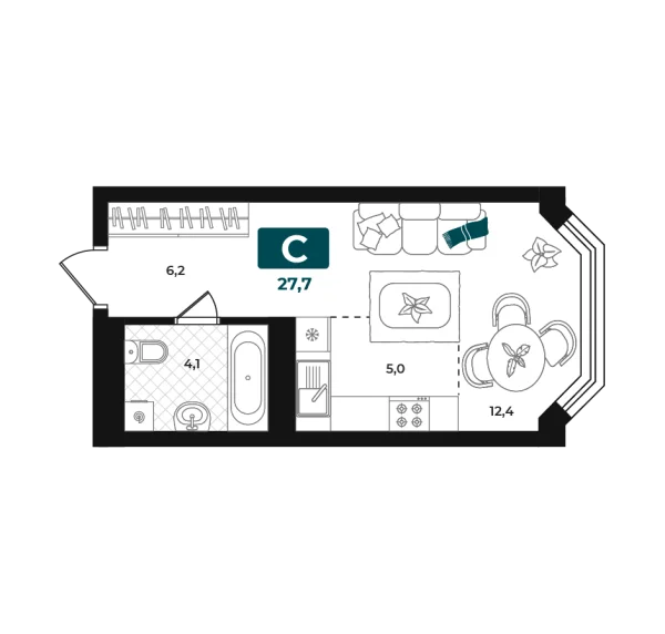 Новая квартира-студия
 27.7 м² на 6/23 этаже в ЖК «Добро» в городе Тюмень 