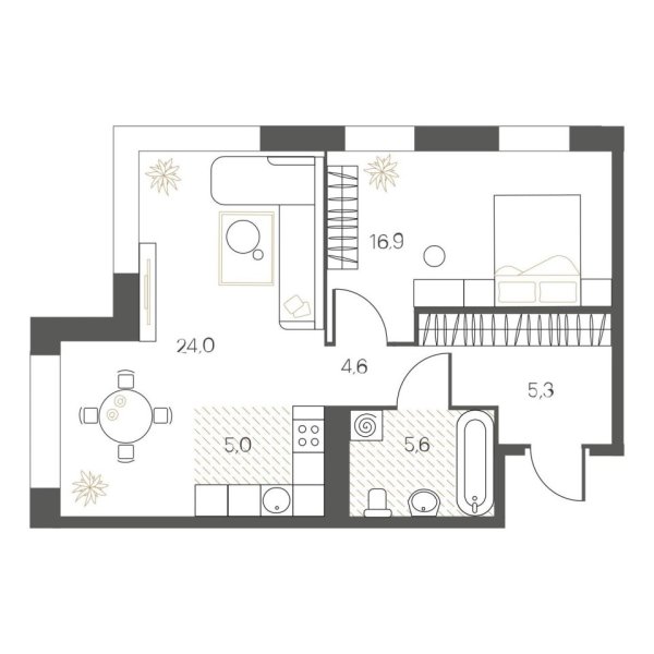 Новая 1-к квартира
 61.4 м² на 5/12 этаже в ЖК «White House» в городе Тюмень 