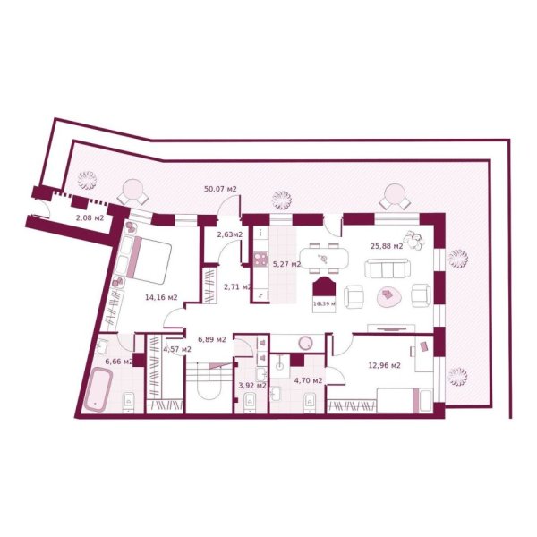 Новая 2-к квартира
 165.39 м² на 1/6 этаже в ЖК «Secret Place» в городе Тюмень 