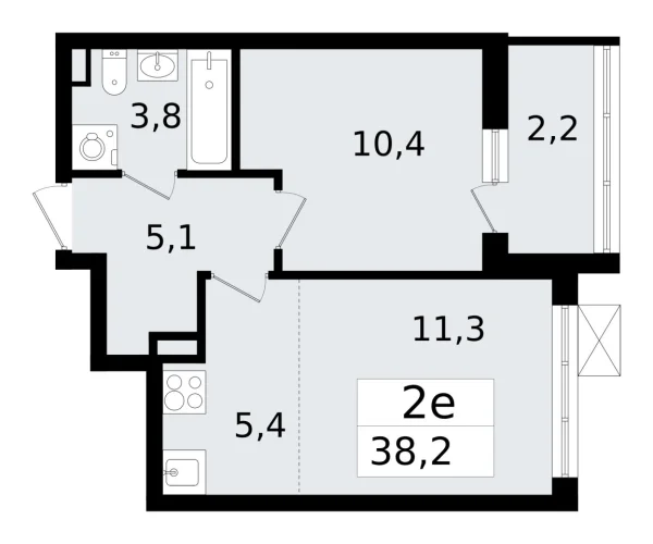 Новая 2-к квартира
 38.2 м² на 4/12 этаже в ЖК «А101 Всеволожск» в городе Тюмень 