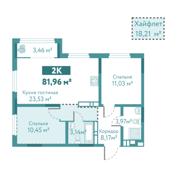 Новая 2-к квартира
 81.96 м² на 10/10 этаже в ЖК «Акватория» в городе Тюмень 