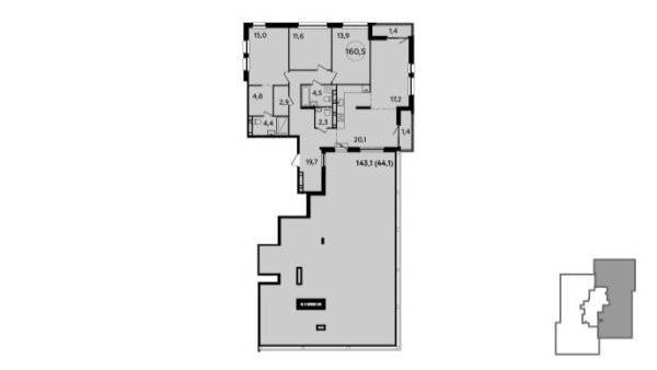 Новая 4-к квартира
 160.5 м² на 21/21 этаже в ЖК «Южные сады» в городе Тюмень 
