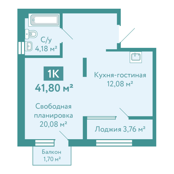 Новая квартира-студия
 41.8 м² на 10/10 этаже в ЖК «Акватория» в городе Тюмень 